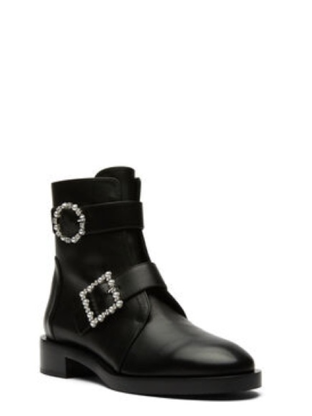 Stuart Weitzman Black Leather Ankle Boots with Crystal Buckles